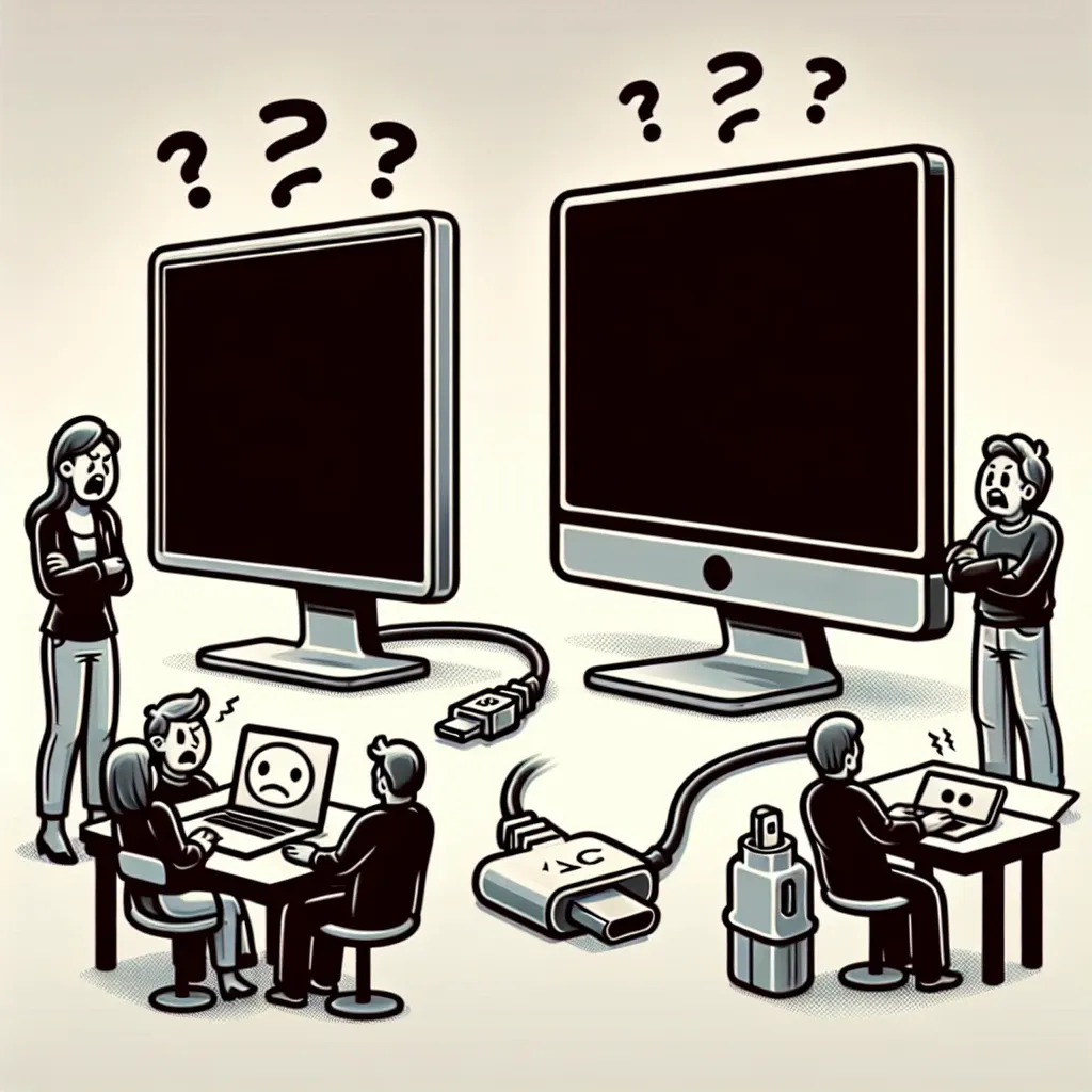 "Image showing a computer monitor with a mismatched adapter resolution settings, highlighting a troubleshooting guide for resolving display issues."