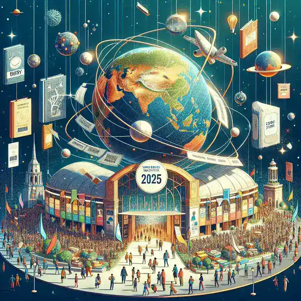 "World Book Fair 2025 event banner showcasing ticket purchase details, venue information, dates, and theme highlights"