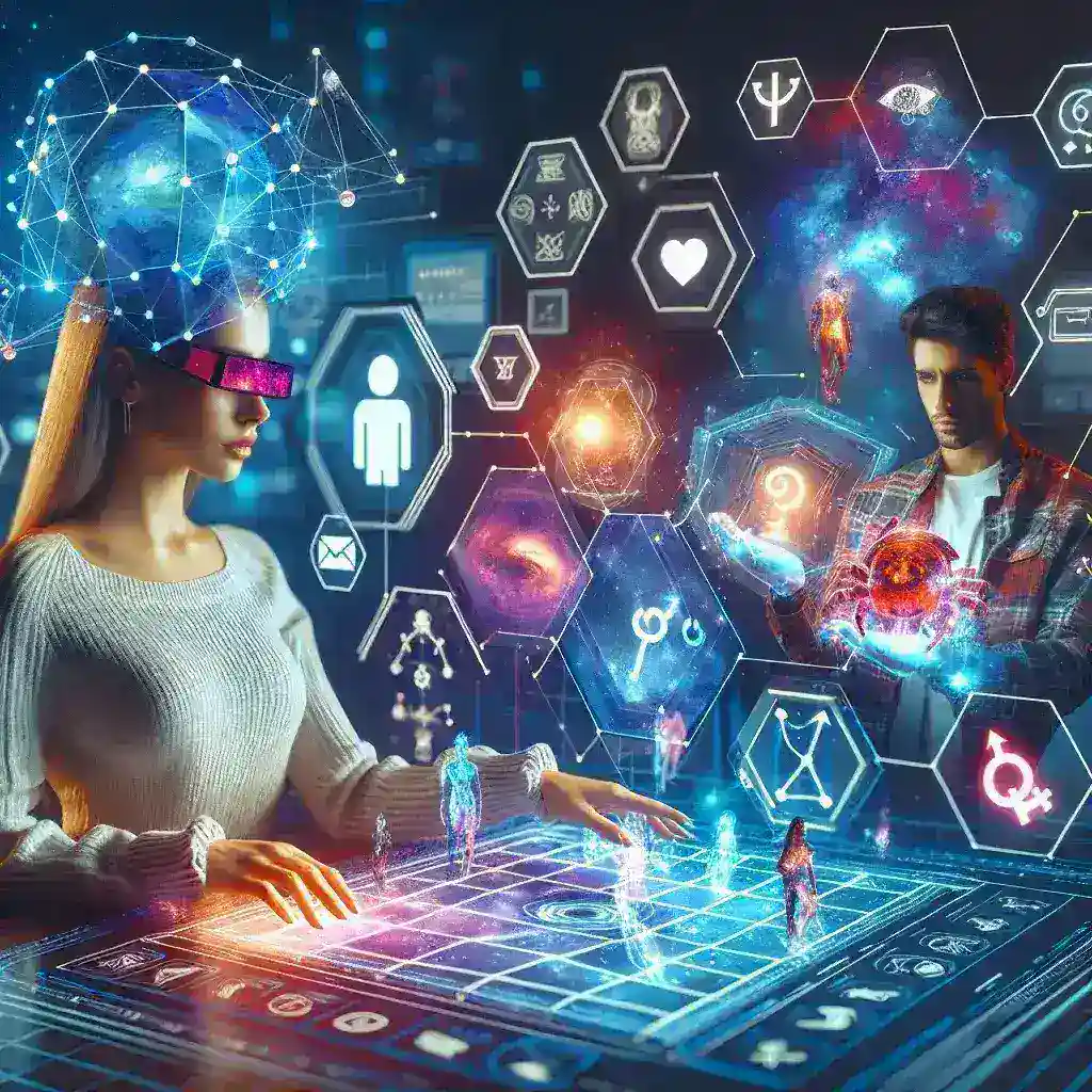 "Astrology influencer using AI technology on a smartphone to create interactive zodiac predictions for followers on social media"