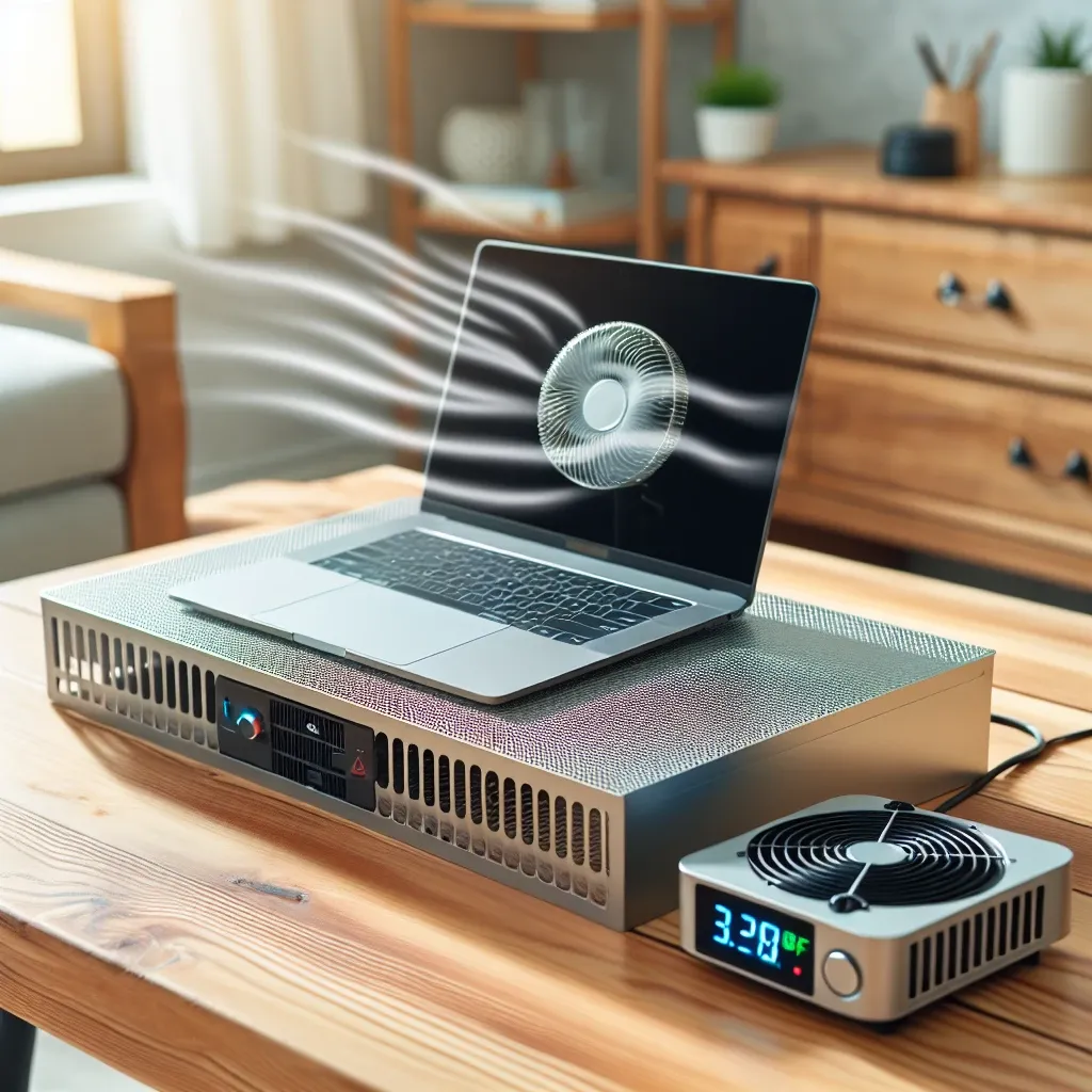 "Person using a laptop elevated on a stand to improve airflow and reduce heat during use, showcasing effective laptop cooling methods in the article 'Can Elevating a Laptop Reduce Its Temperature?'"